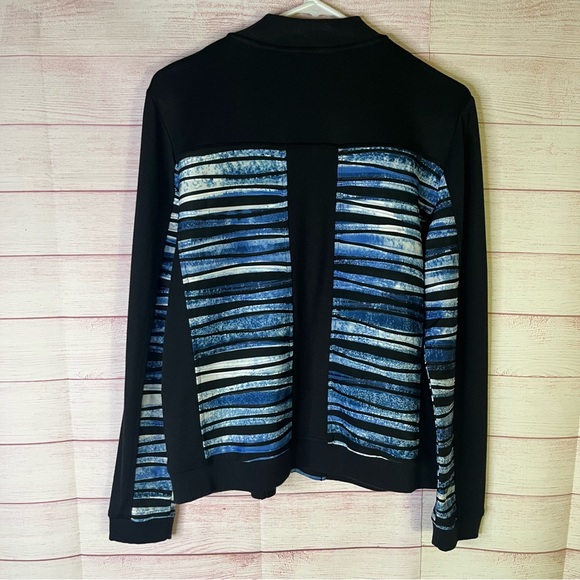 Erin London Blue White Black‎ Stripe Full Zipper Light Weight Jacket Size 2 - Picture 8 of 8
